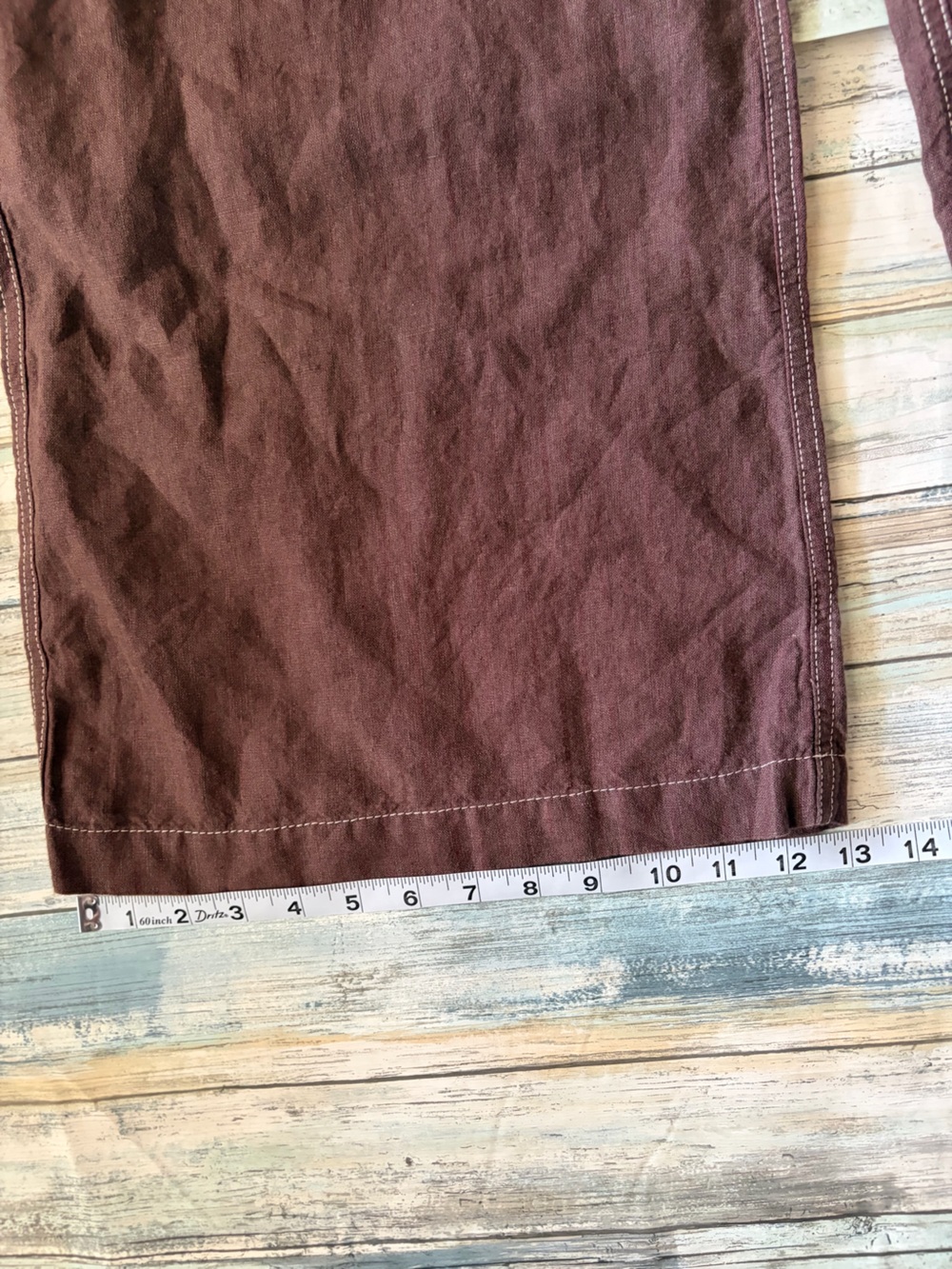 Madewell Zoe Floppy Wide-Leg Linen Pants in Dark Brown/White Stitching Size 6 - Picture 7 of 11